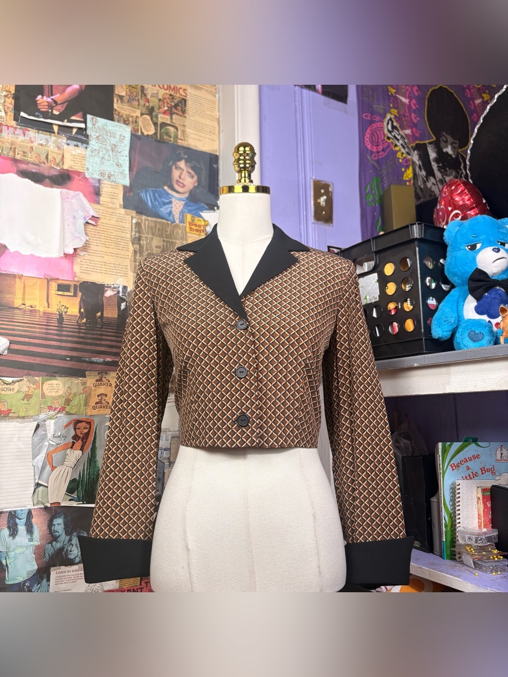 Vintage Geometric Cropped Blazer